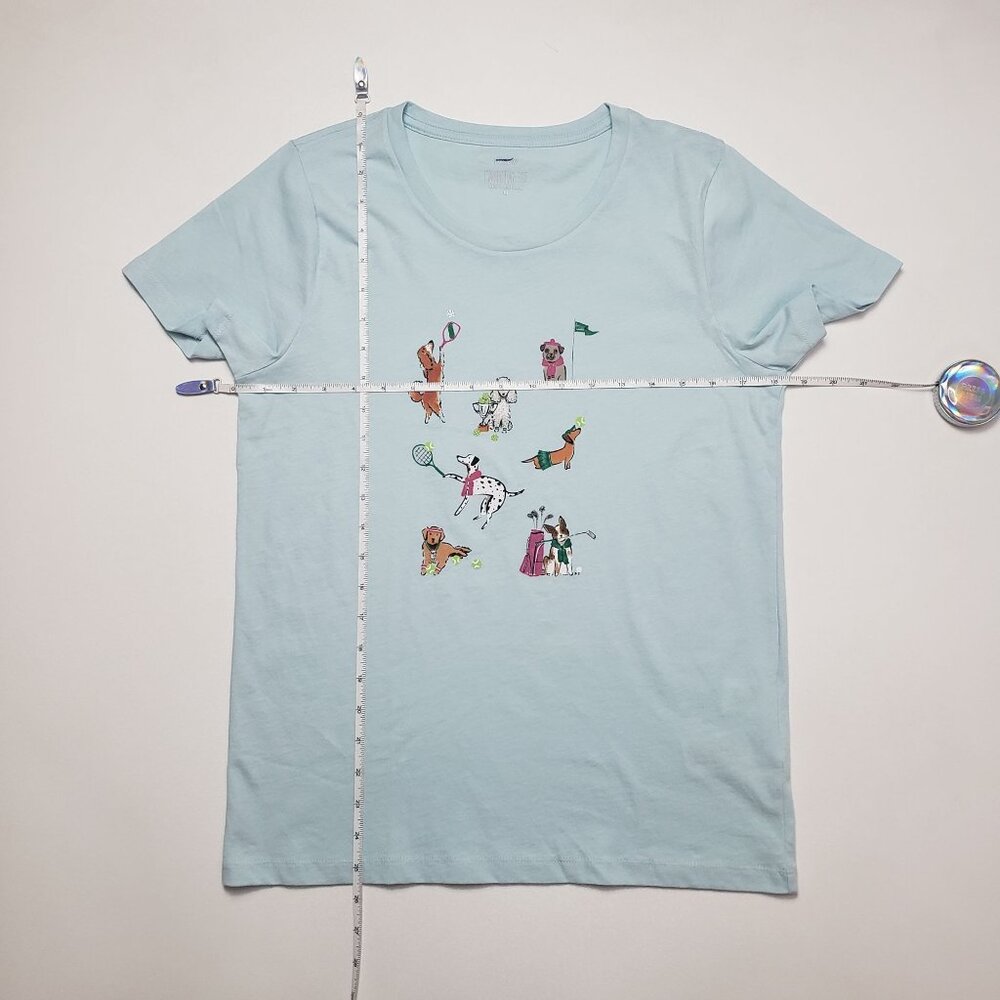 J.Crew Factory Sporty Dogs Graphic Tee Women Medium Light Blue SS Collectors Tee - Picture 4 of 16